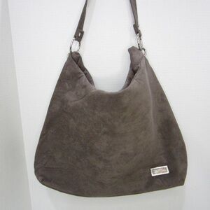 Belle Russo Taupe Faux Suede Shoulder Bag Large Key Chain Silver